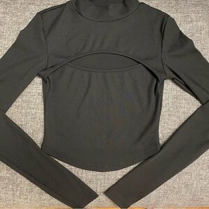 SHEIN Black Long Sleeve Cut Out Crop Bodysuit